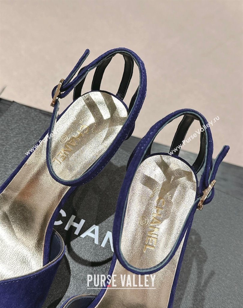 Chanel Suede Heel Sandals 7cm Blue 2024 060302 (MD-240603122)