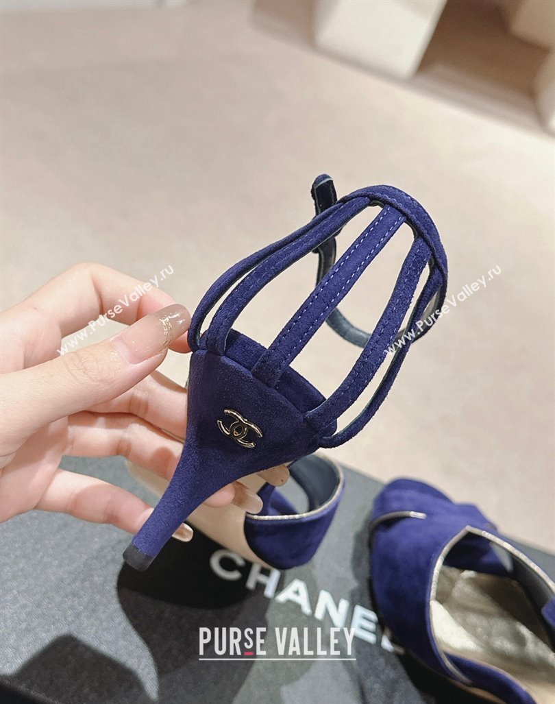 Chanel Suede Heel Sandals 7cm Blue 2024 060302 (MD-240603122)