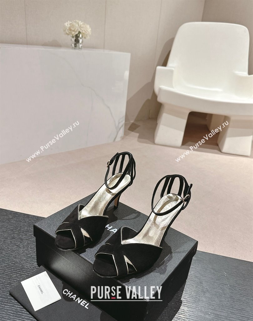 Chanel Suede Heel Sandals 7cm Black 2024 060302 (MD-240603123)