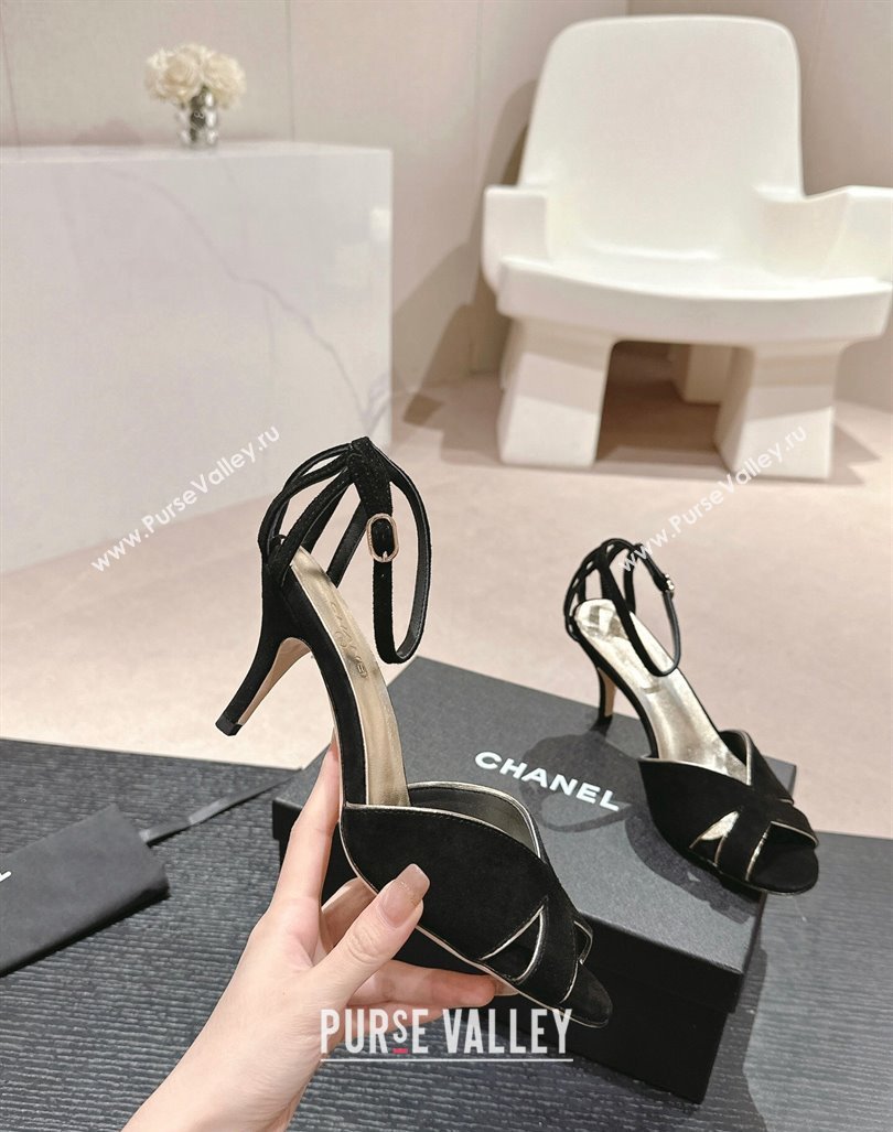 Chanel Suede Heel Sandals 7cm Black 2024 060302 (MD-240603123)