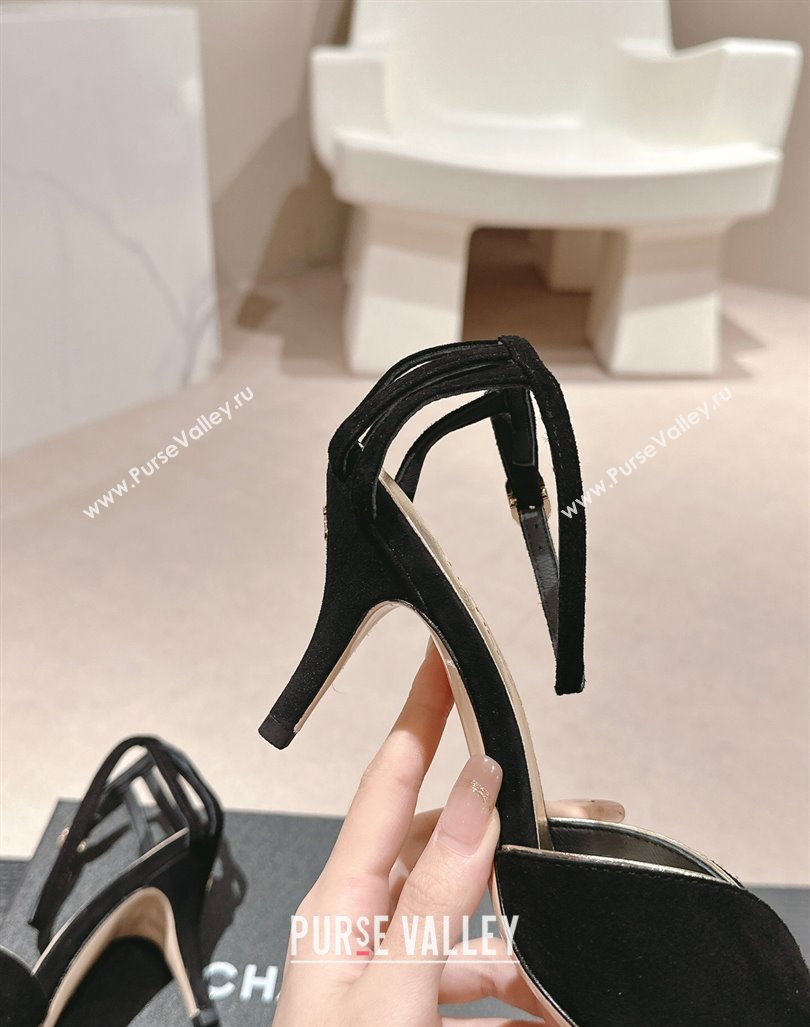 Chanel Suede Heel Sandals 7cm Black 2024 060302 (MD-240603123)