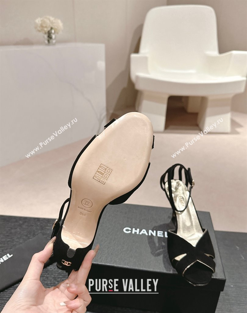 Chanel Suede Heel Sandals 7cm Black 2024 060302 (MD-240603123)