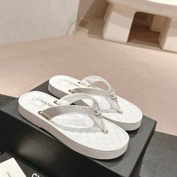 Chanel Strass Flat Thong Slides Sandals White 2024 060302 (MD-240603124)