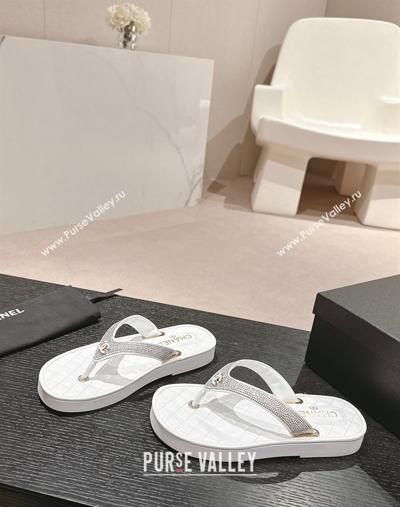 Chanel Strass Flat Thong Slides Sandals White 2024 060302 (MD-240603124)