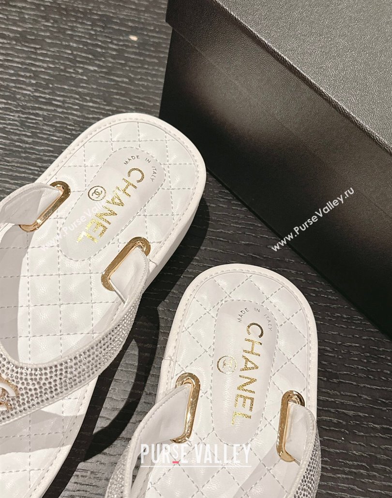 Chanel Strass Flat Thong Slides Sandals White 2024 060302 (MD-240603124)