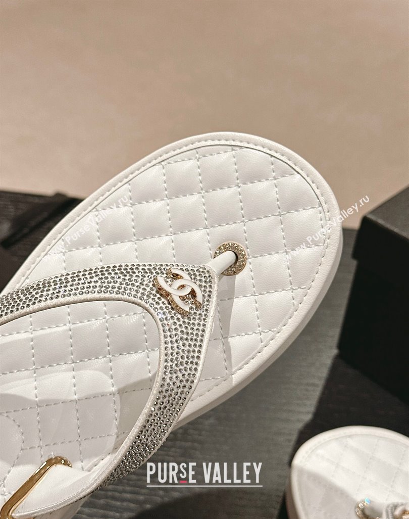 Chanel Strass Flat Thong Slides Sandals White 2024 060302 (MD-240603124)