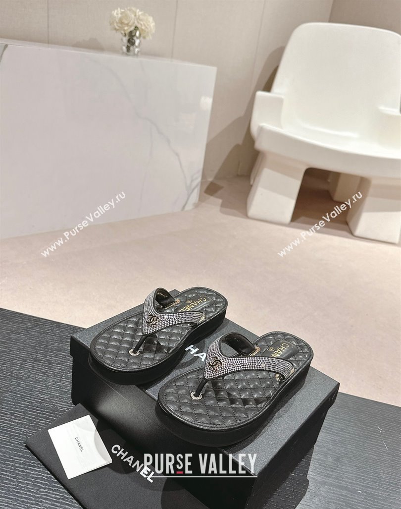 Chanel Strass Flat Thong Slides Sandals Black 2024 060302 (MD-240603125)