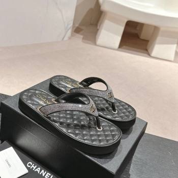 Chanel Strass Flat Thong Slides Sandals Black 2024 060302 (MD-240603125)