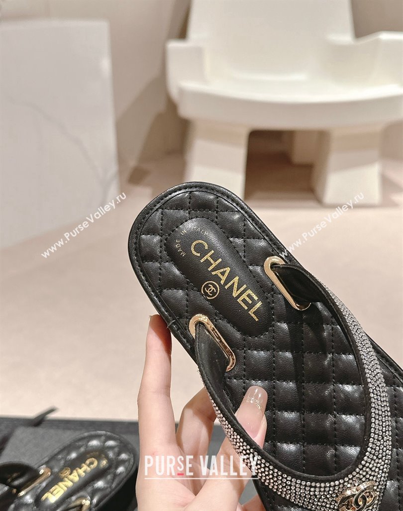 Chanel Strass Flat Thong Slides Sandals Black 2024 060302 (MD-240603125)