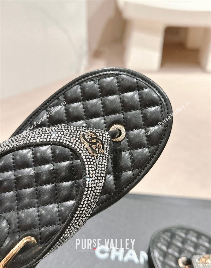 Chanel Strass Flat Thong Slides Sandals Black 2024 060302 (MD-240603125)