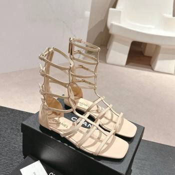 Chanel Calfskin Roman Flat Sandals Beige 2024 060302 (MD-240603126)