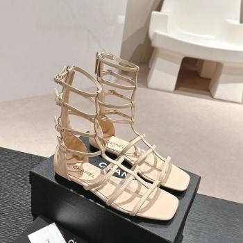 Chanel Calfskin Roman Flat Sandals Beige 2024 060302 (MD-240603126)