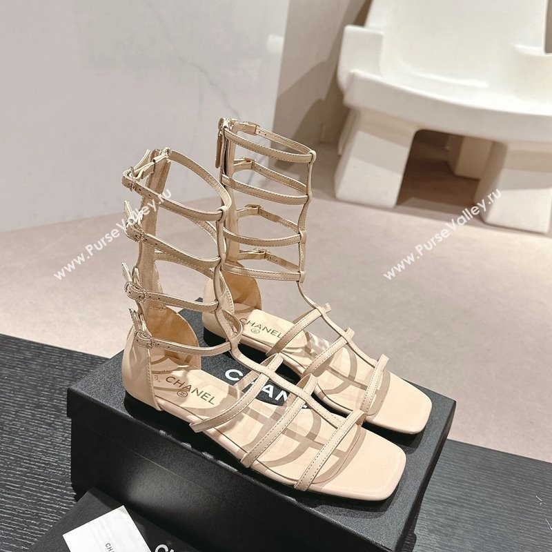 Chanel Calfskin Roman Flat Sandals Beige 2024 060302 (MD-240603126)