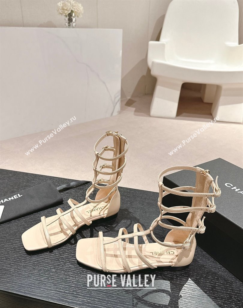 Chanel Calfskin Roman Flat Sandals Beige 2024 060302 (MD-240603126)