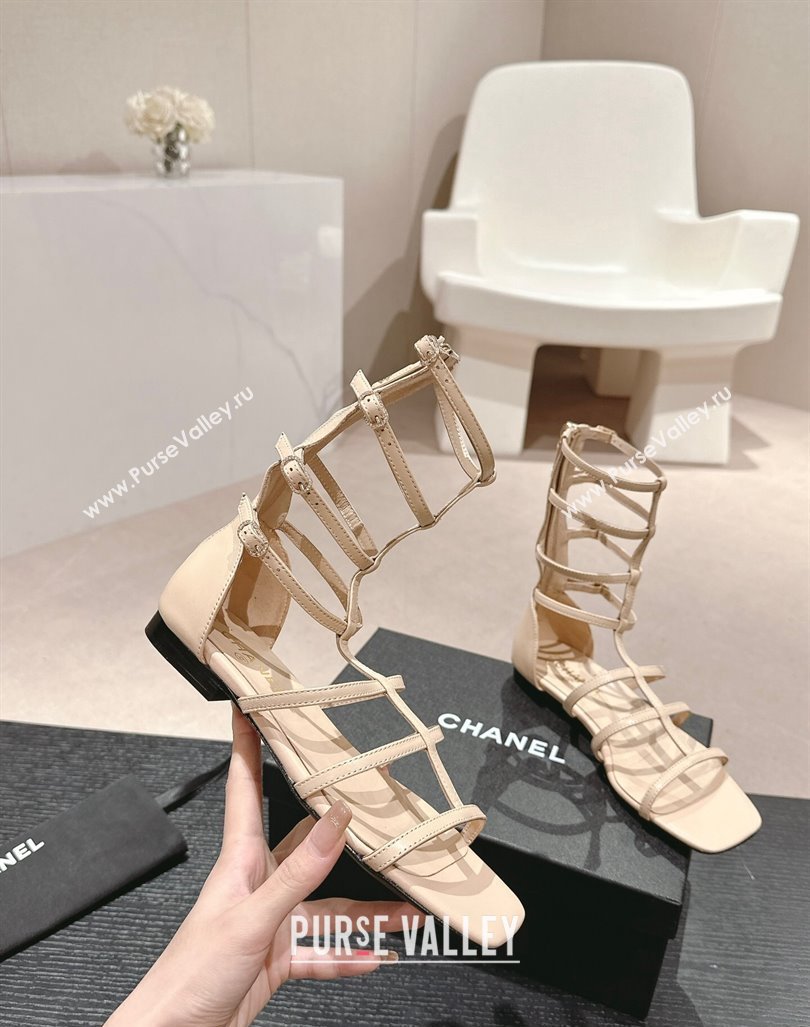 Chanel Calfskin Roman Flat Sandals Beige 2024 060302 (MD-240603126)