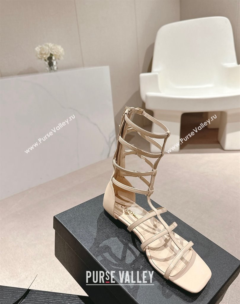 Chanel Calfskin Roman Flat Sandals Beige 2024 060302 (MD-240603126)