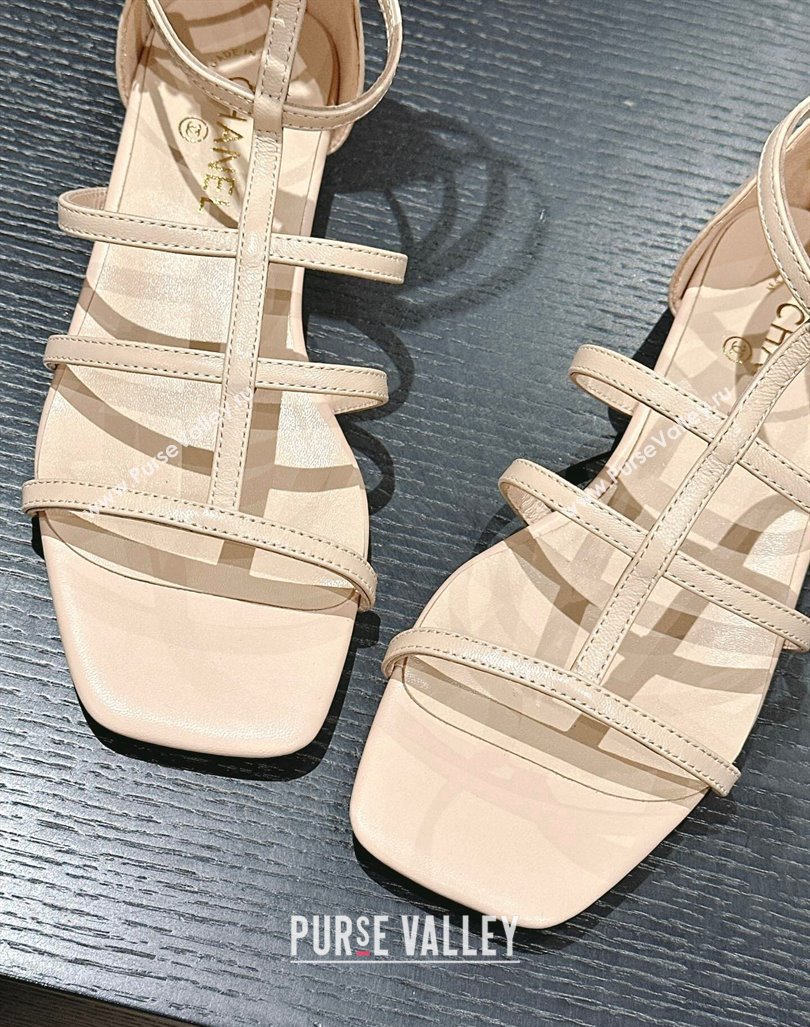 Chanel Calfskin Roman Flat Sandals Beige 2024 060302 (MD-240603126)