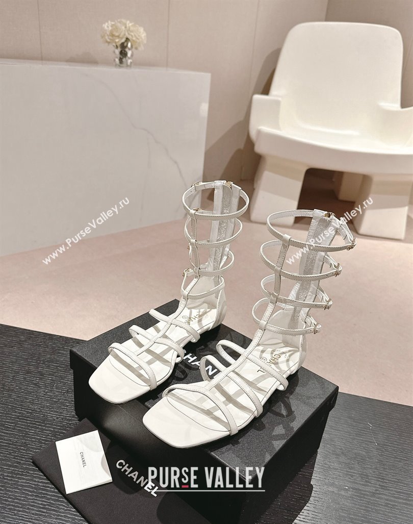 Chanel Calfskin Roman Flat Sandals White 2024 060302 (MD-240603127)