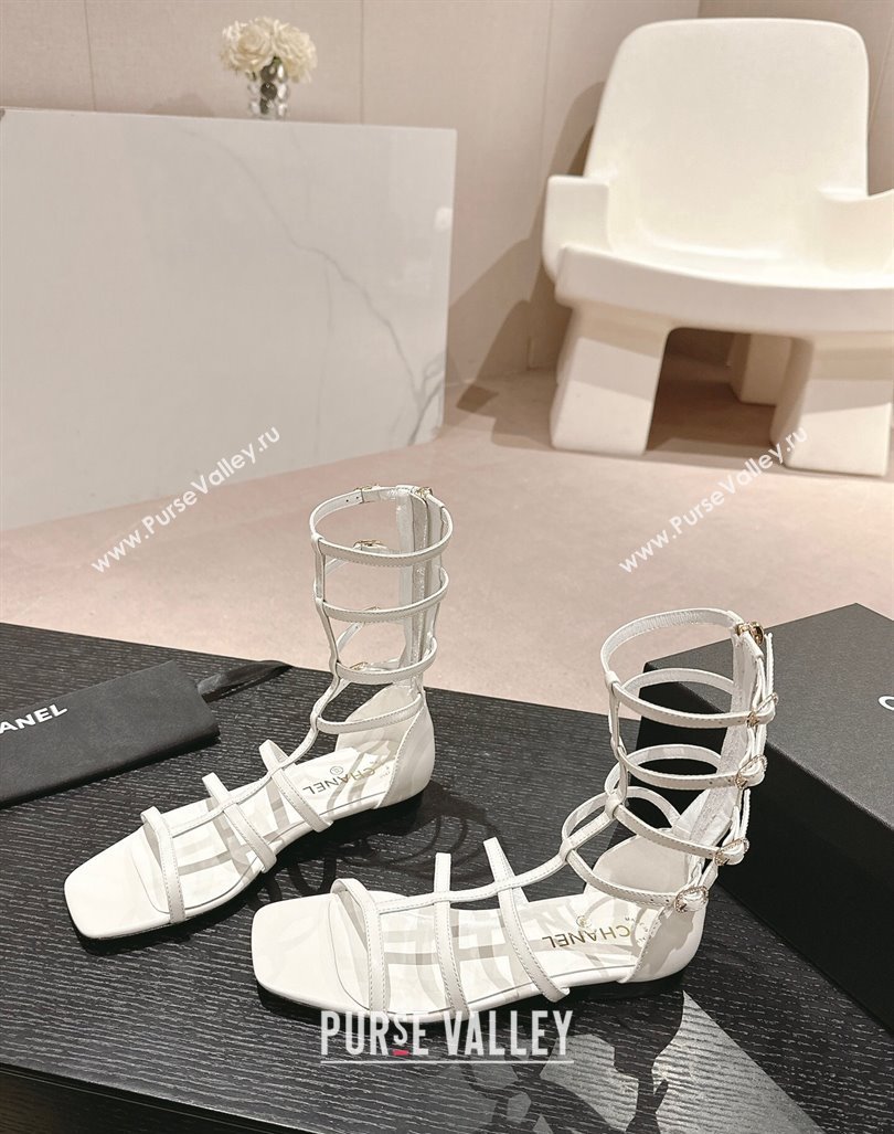 Chanel Calfskin Roman Flat Sandals White 2024 060302 (MD-240603127)