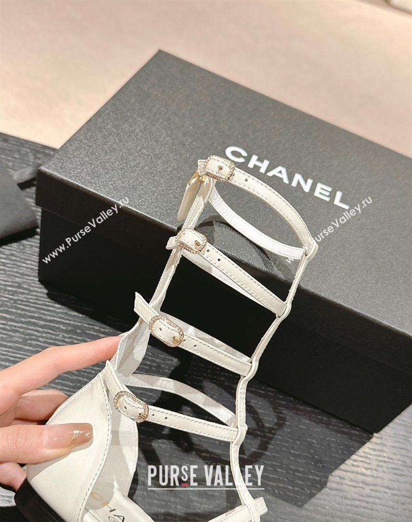 Chanel Calfskin Roman Flat Sandals White 2024 060302 (MD-240603127)