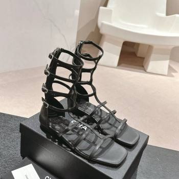 Chanel Calfskin Roman Flat Sandals Black 2024 060302 (MD-240603128)