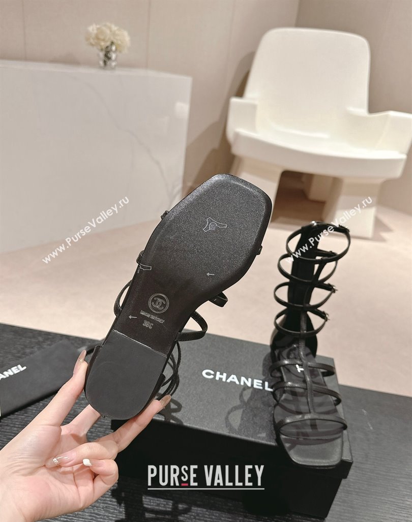 Chanel Calfskin Roman Flat Sandals Black 2024 060302 (MD-240603128)