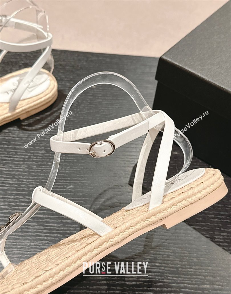 Chanel Calfskin Espadrille Flat Thong Sandals White 2024 0603 (MD-240603130)