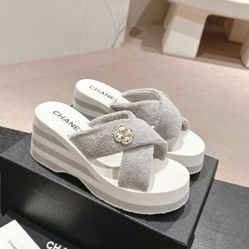 Chanel Towl Wedge Slides Sandals 7cm Grey 2024 0603 (MD-240603133)