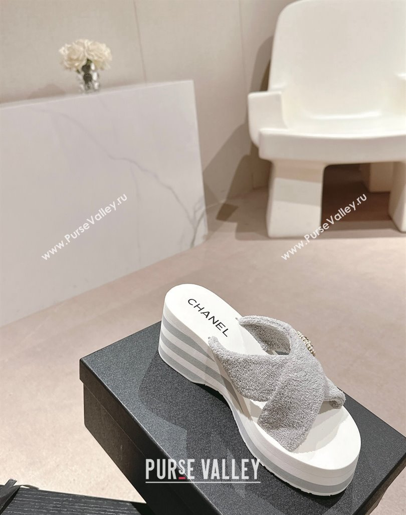 Chanel Towl Wedge Slides Sandals 7cm Grey 2024 0603 (MD-240603133)