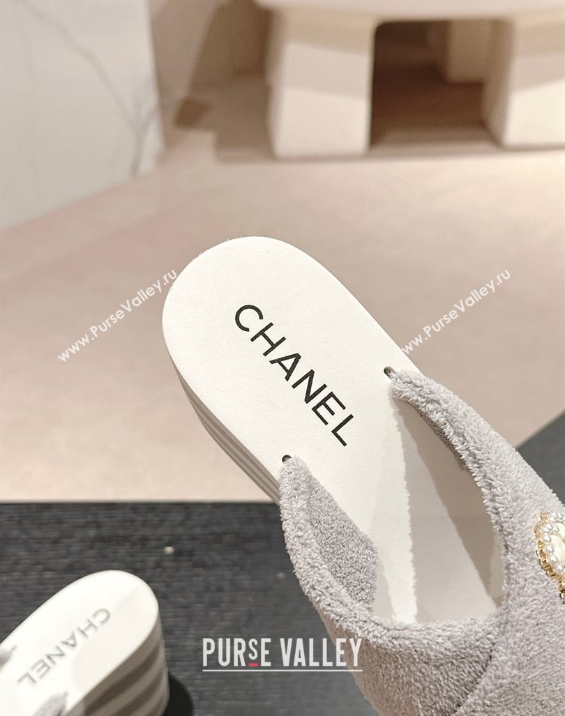 Chanel Towl Wedge Slides Sandals 7cm Grey 2024 0603 (MD-240603133)