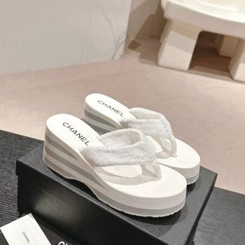 Chanel Towl Wedge Thong Slides Sandal 7cm White 2024 0603 (MD-240603136)