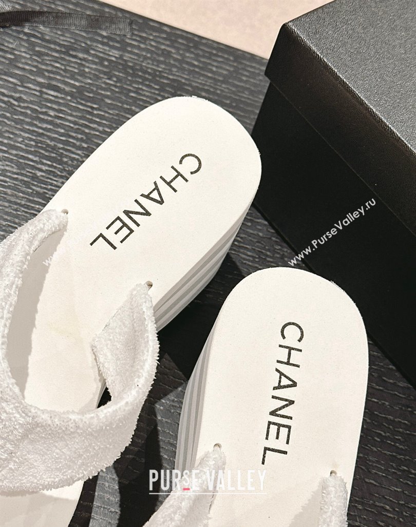 Chanel Towl Wedge Thong Slides Sandal 7cm White 2024 0603 (MD-240603136)