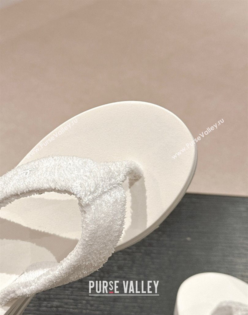 Chanel Towl Wedge Thong Slides Sandal 7cm White 2024 0603 (MD-240603136)