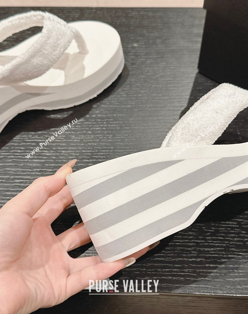 Chanel Towl Wedge Thong Slides Sandal 7cm White 2024 0603 (MD-240603136)