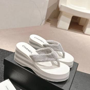 Chanel Towl Wedge Thong Slides Sandal 7cm Grey 2024 0603 (MD-240603137)