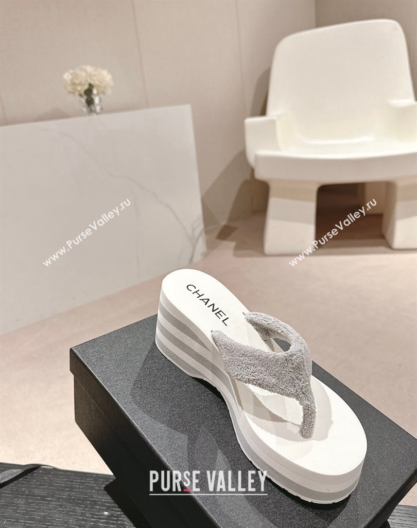 Chanel Towl Wedge Thong Slides Sandal 7cm Grey 2024 0603 (MD-240603137)