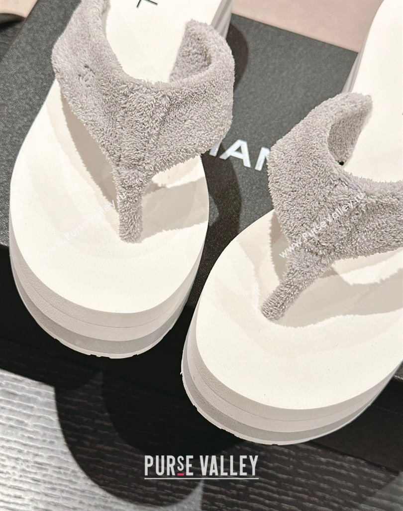 Chanel Towl Wedge Thong Slides Sandal 7cm Grey 2024 0603 (MD-240603137)