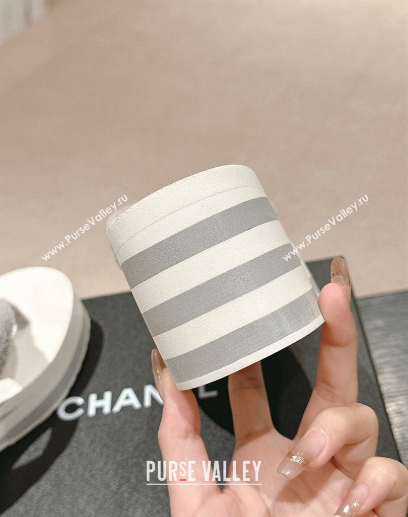 Chanel Towl Wedge Thong Slides Sandal 7cm Grey 2024 0603 (MD-240603137)