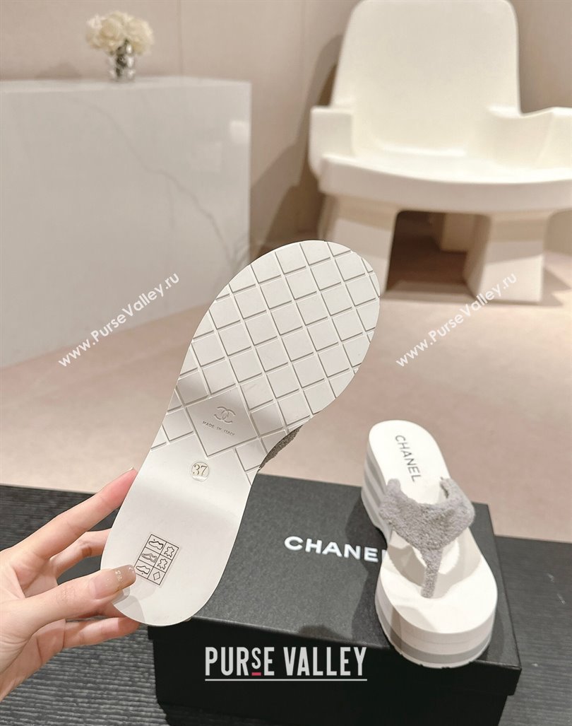 Chanel Towl Wedge Thong Slides Sandal 7cm Grey 2024 0603 (MD-240603137)