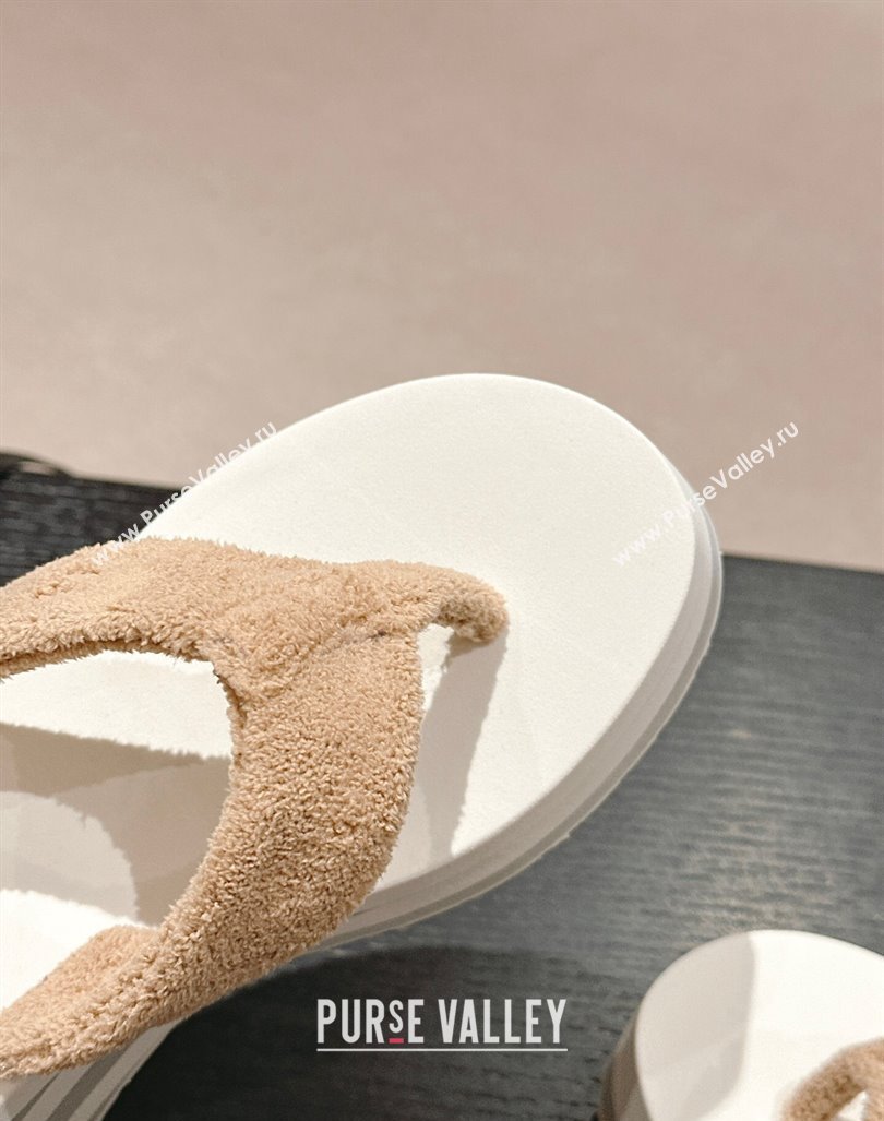 Chanel Towl Wedge Thong Slides Sandal 7cm Beige 2024 0603 (MD-240603138)