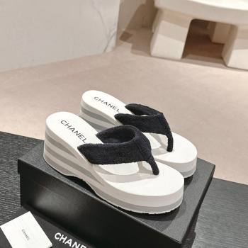 Chanel Towl Wedge Thong Slides Sandal 7cm Black 2024 0603 (MD-240603139)