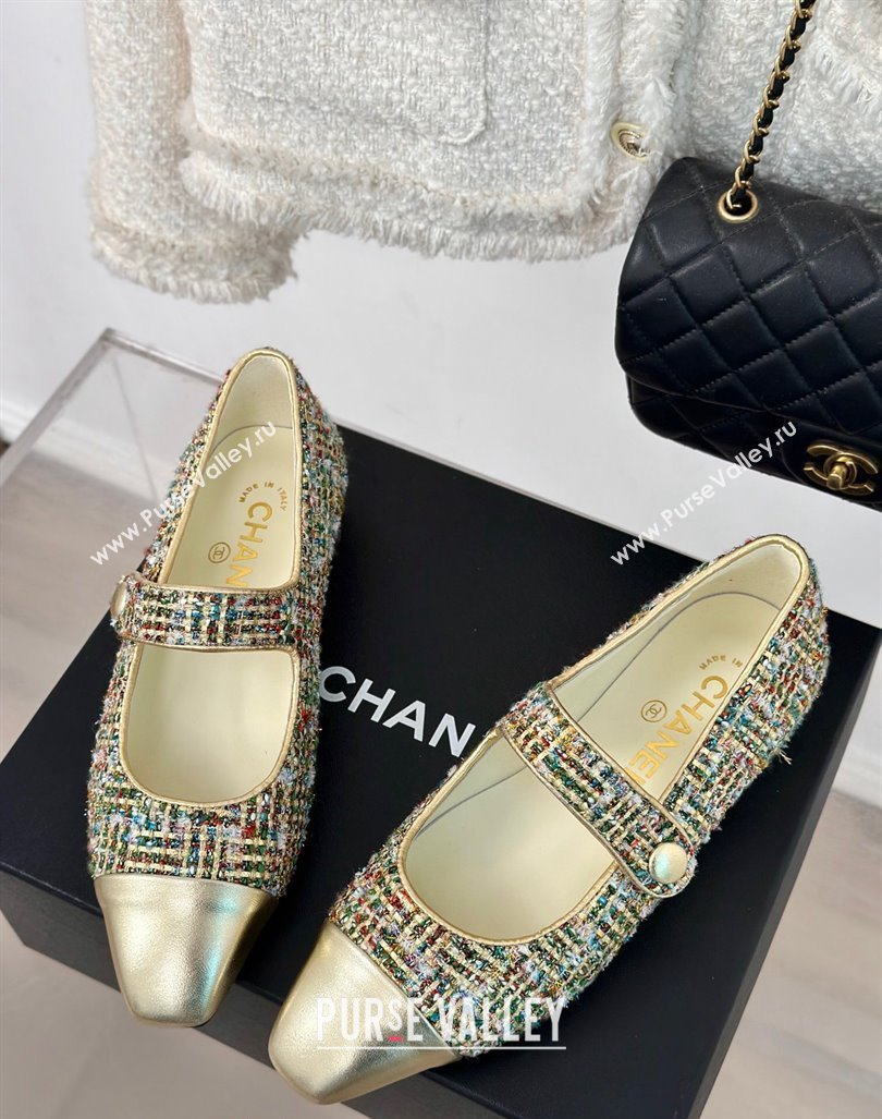 Chanel Tweed Mary Janes Ballet Flat with Pointed Toe Gold/Others 2024 0603 (MD-240603143)