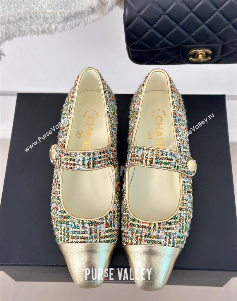 Chanel Tweed Mary Janes Ballet Flat with Pointed Toe Gold/Others 2024 0603 (MD-240603143)