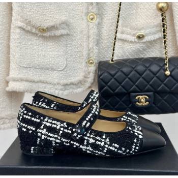 Chanel Tweed Mary Janes Ballet Flat with Pointed Toe Black/Sequins 2024 0603 (MD-240603144)