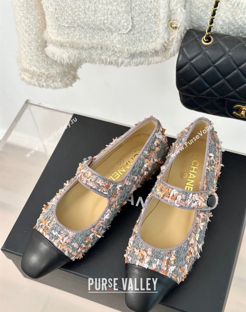 Chanel Tweed Mary Janes Ballet Flat with Pointed Toe Grey/Pink/Black 2024 0603 (MD-240603145)