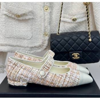 Chanel Tweed Mary Janes Ballet Flat with Pointed Toe Pink/Beige/White 2024 0603 (MD-240603146)