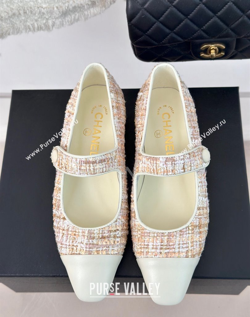 Chanel Tweed Mary Janes Ballet Flat with Pointed Toe Pink/Beige/White 2024 0603 (MD-240603146)