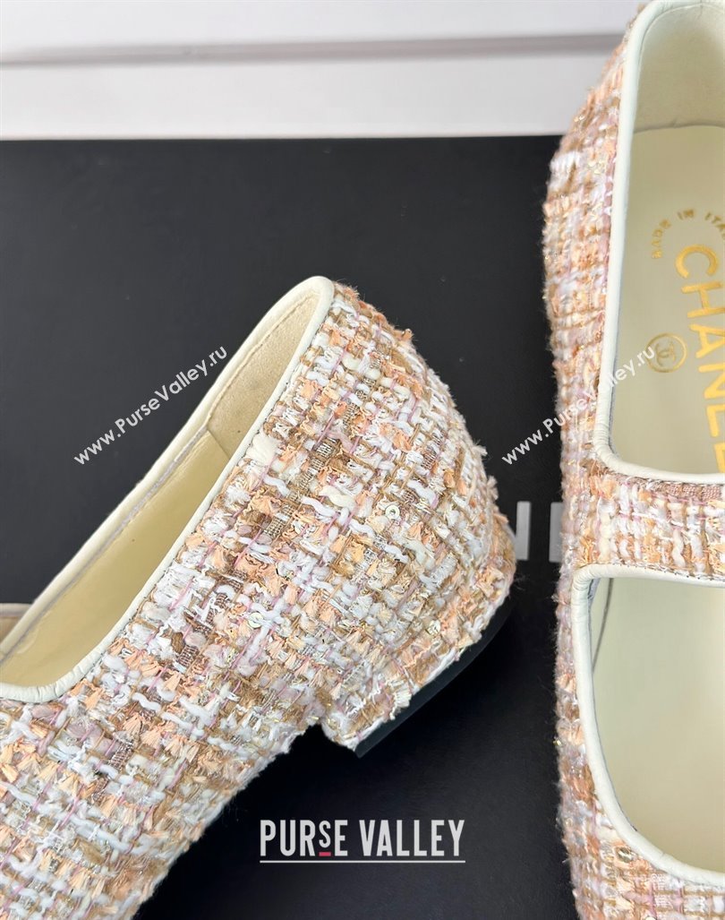 Chanel Tweed Mary Janes Ballet Flat with Pointed Toe Pink/Beige/White 2024 0603 (MD-240603146)