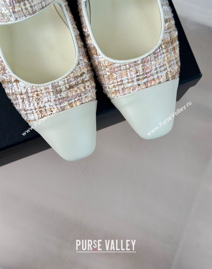 Chanel Tweed Mary Janes Ballet Flat with Pointed Toe Pink/Beige/White 2024 0603 (MD-240603146)