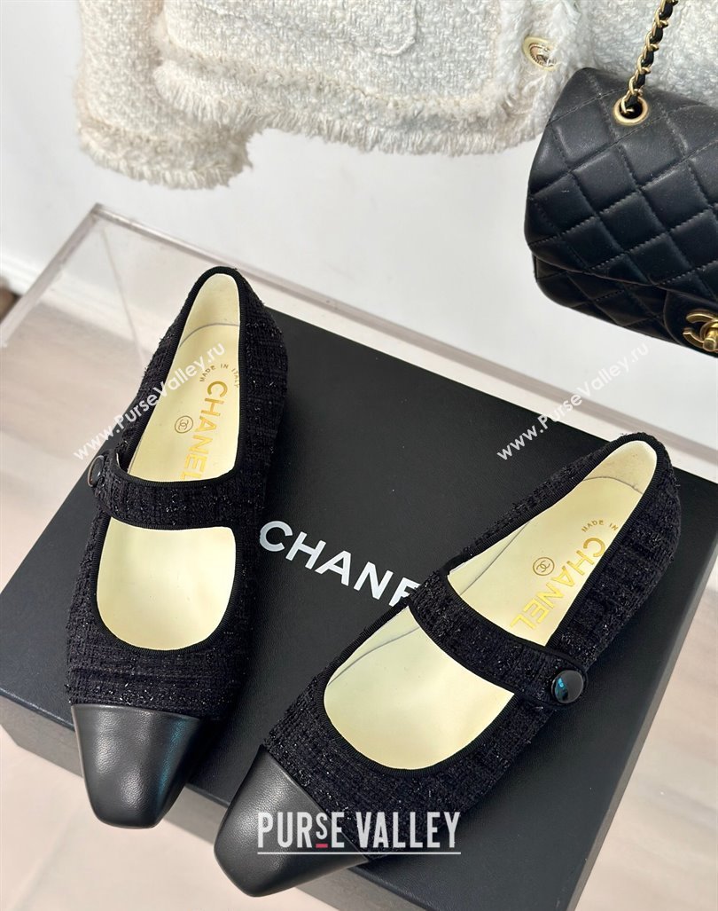 Chanel Tweed Mary Janes Ballet Flat with Pointed Toe Black2 2024 0603 (MD-240603147)